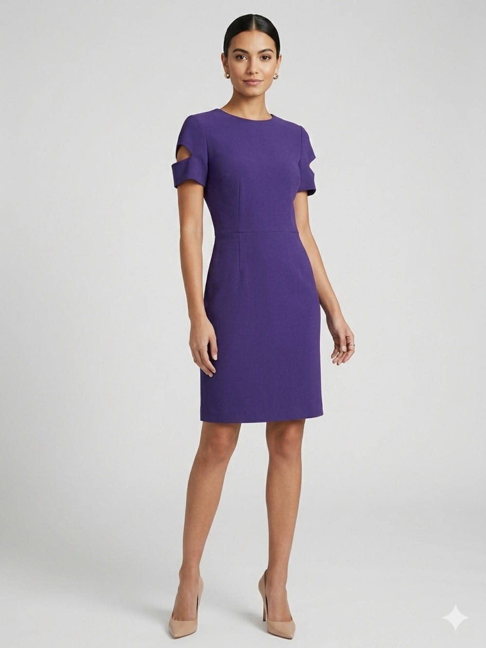 Misha Nonoo New York Purple Cut Out Sleeve Structured Sheath Dress Size 10 NWOT